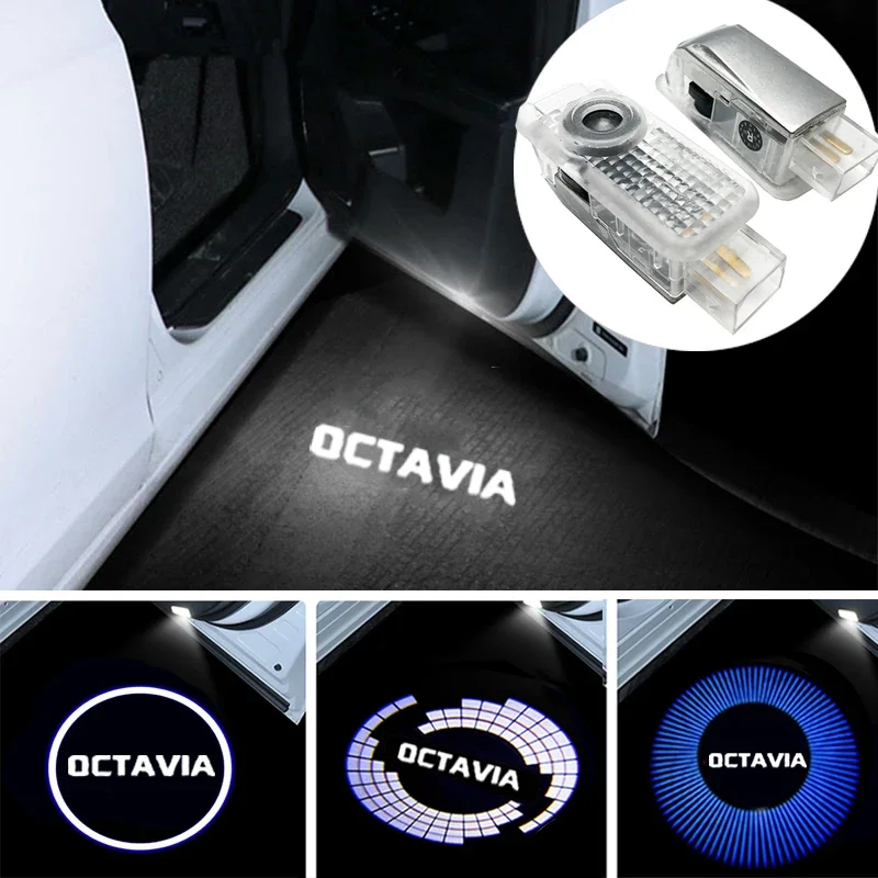 2Pcs Car Door Projector Ghost Shadow Welcome LED Lights for Skoda Octavia 2004-2006 Courtesy Lamps Replacement Accessories