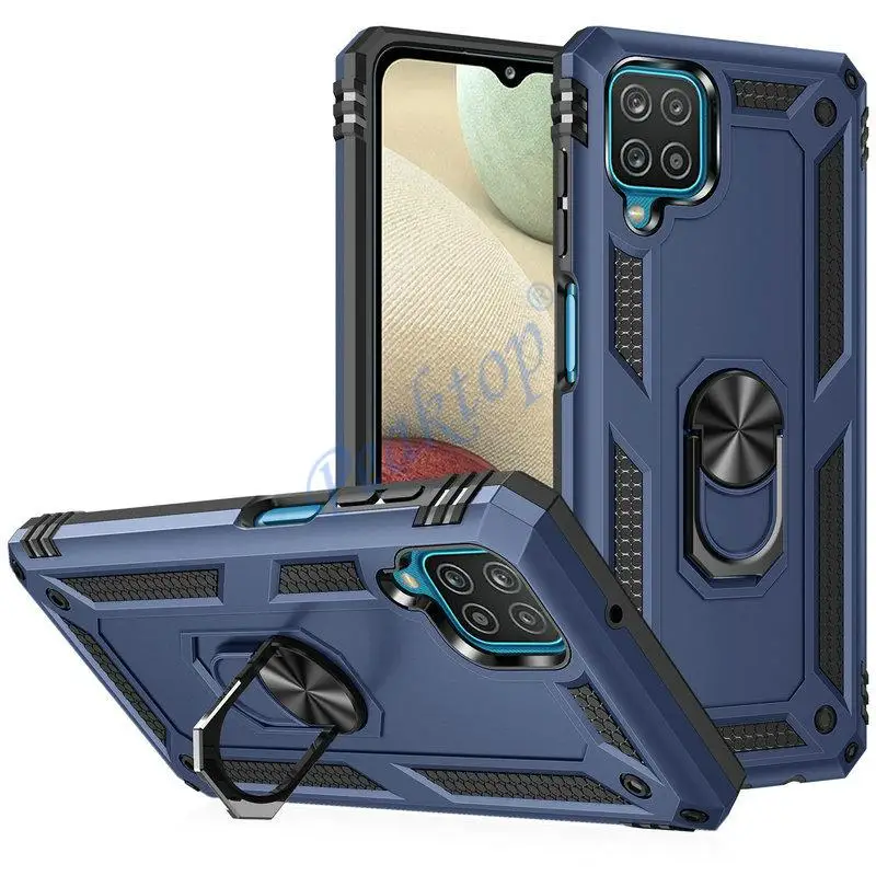 Funda de anillo de Metal con armadura a prueba de golpes para Samsung Galaxy A12 M12 F12 Nacho, Funda magnética para teléfono con soporte para coche para A 12, Funda mate