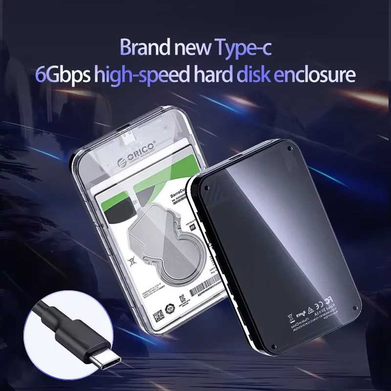 ORICO 2.5 Inch External Storage HDD Case SATA 5Gbps Type-C 2.5'' HDD Enclosure Transparent HDD SSD Hard Drive Box for PC Case