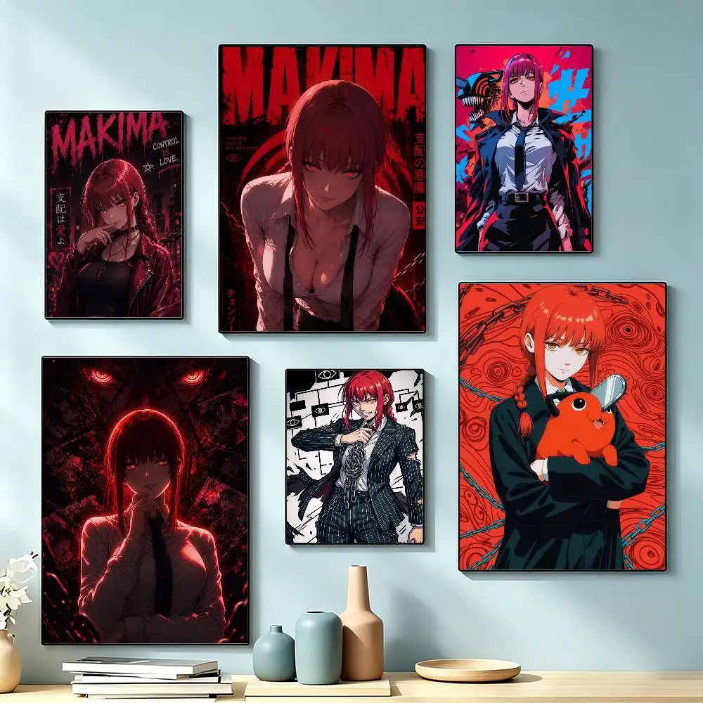 Anime C-Chainsaw Man M-Makima  Poster Waterproof Wall Art Sticker For Bar Living Room Vintage Decor High Quality Print Gift
