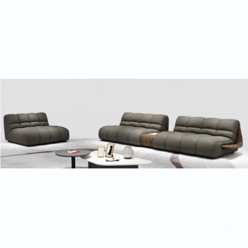 North American black walnut combination leather sofa Italian first-layer cowhide living room large apartment modern simple sofa