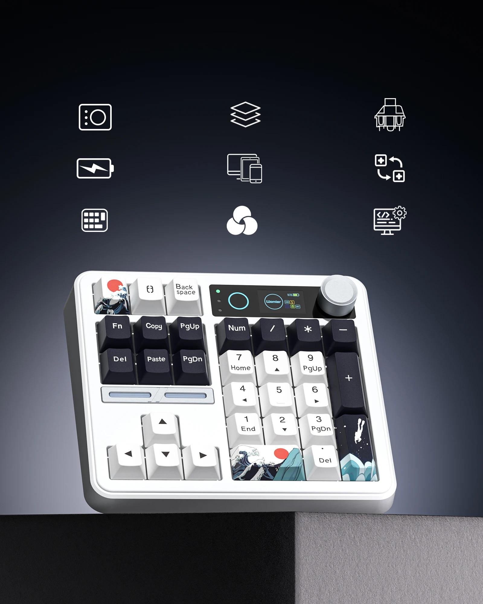 

Беспроводная механическая цифровая клавиатура Womier SK30 White с 3 режимами подключения (Bluetooth 5.0/2.4G) и клавиатурой Stom