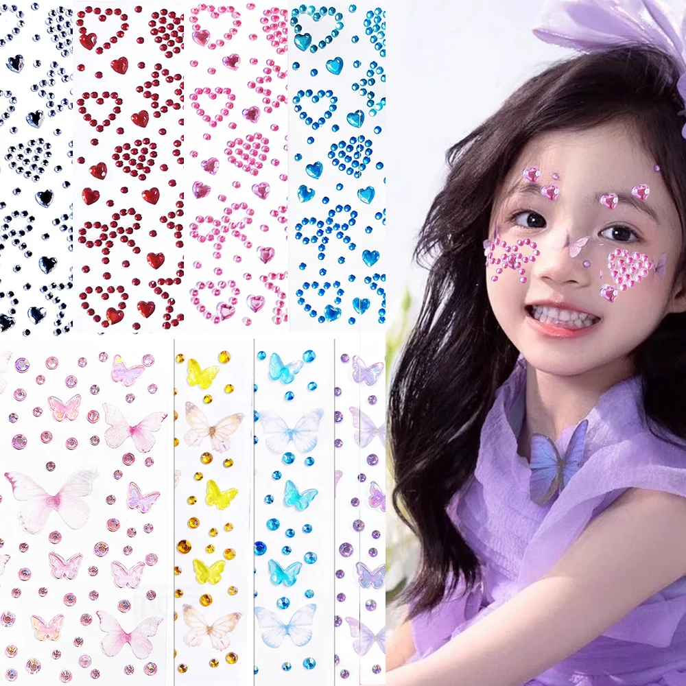 

5D Сердце Звезда Бант Кристалл Лицо Стикер Девушки Полое Сердце Любовь Бабочка Круглые Драгоценные Камни Тела Алмазная Наклейка Фестиваль Лицо Слайдеры