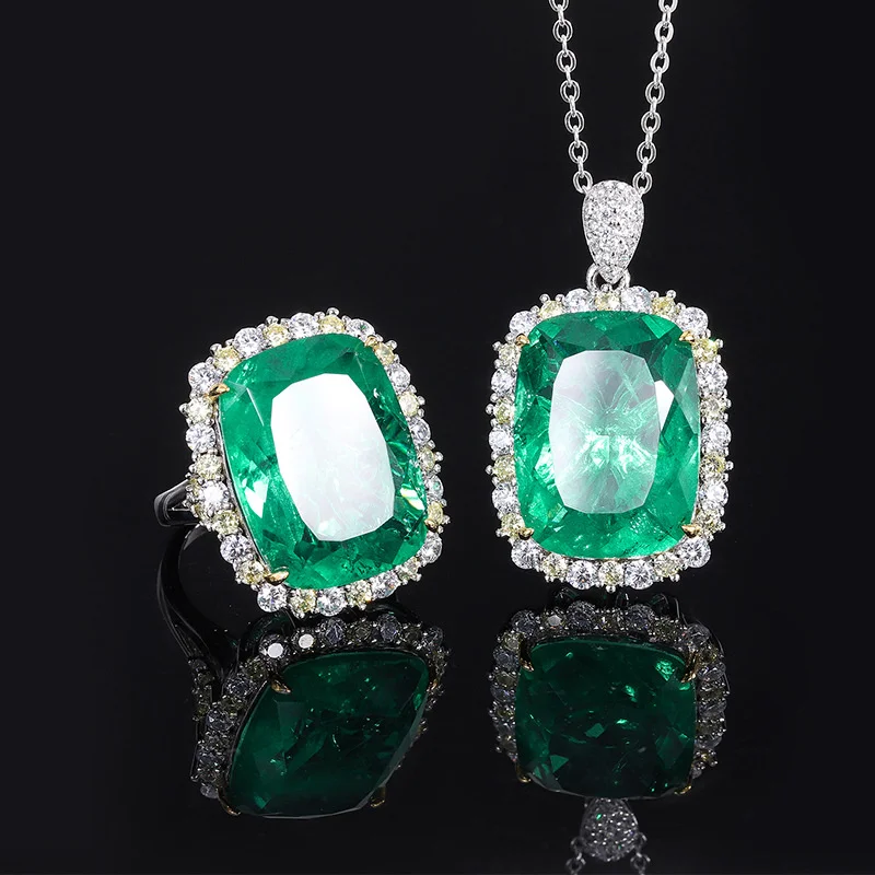 brand genuine real jewels S925 All-body Silver Imitation Colorful Treasure Grandmother Green Fat Square Temperament Light Luxury