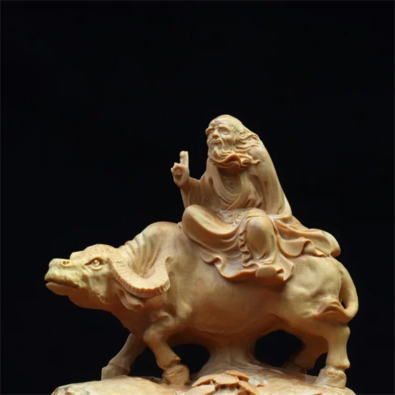 God Lao Tzu Riding Bull Wooden Statue Chinese Mythology and Legend Lao Tzu Sculpture Feng Shui Ornament Laozi