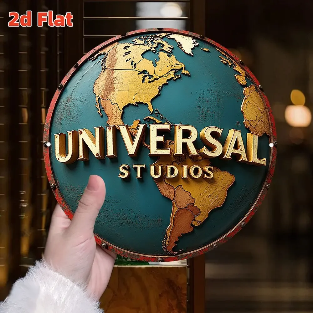 لوحة فنية جدارية معدنية عتيقة بشعار Studios - لافتة من القصدير من الألومنيوم مع تصميم خريطة العالم، ديكور ريفي داخلي/خارجي للمنزل، بار، مقهى-2D