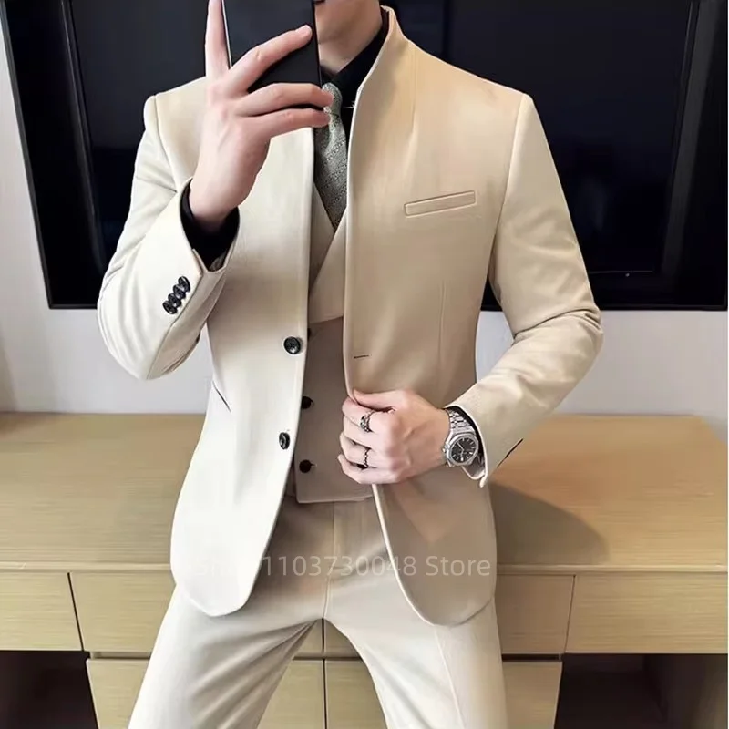 

Prom Suits for Men Slim Fit Groom Wedding Tuxedos Business Formal Party Male Blazer Vest Pants 3 Piece Men Costume Homme