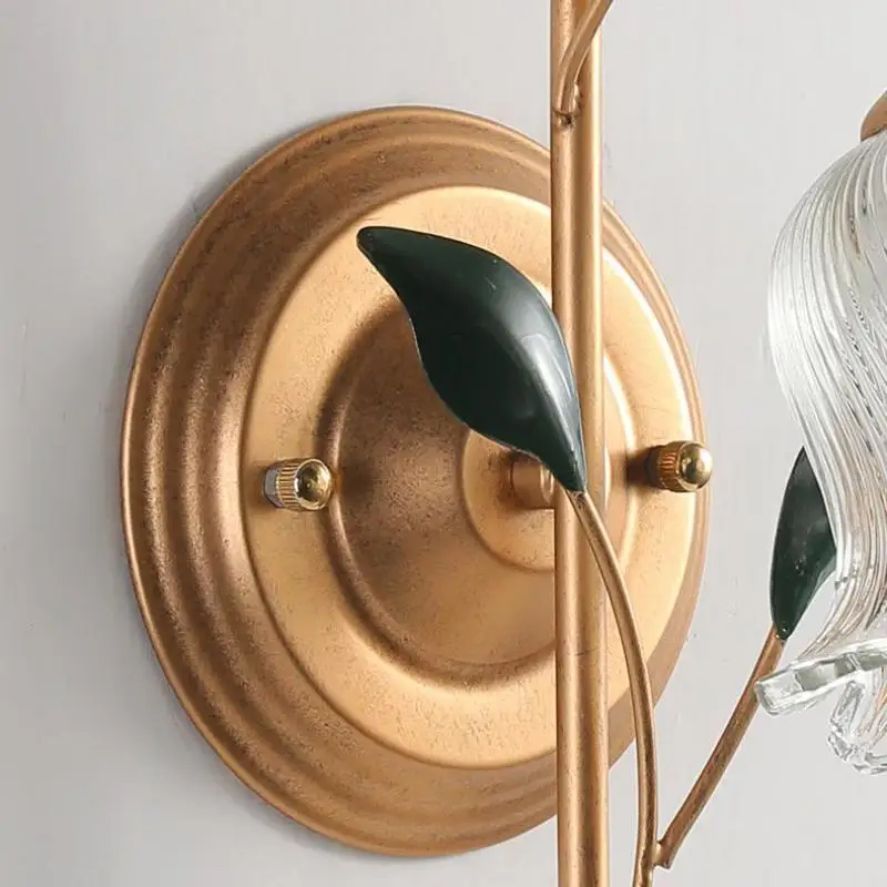 Vintage Gold Luxury Glass Flower Wall Lamp LED industrial lighting for Bedroom Living Room Bar Loft Decor leaf Shape Wall sconce