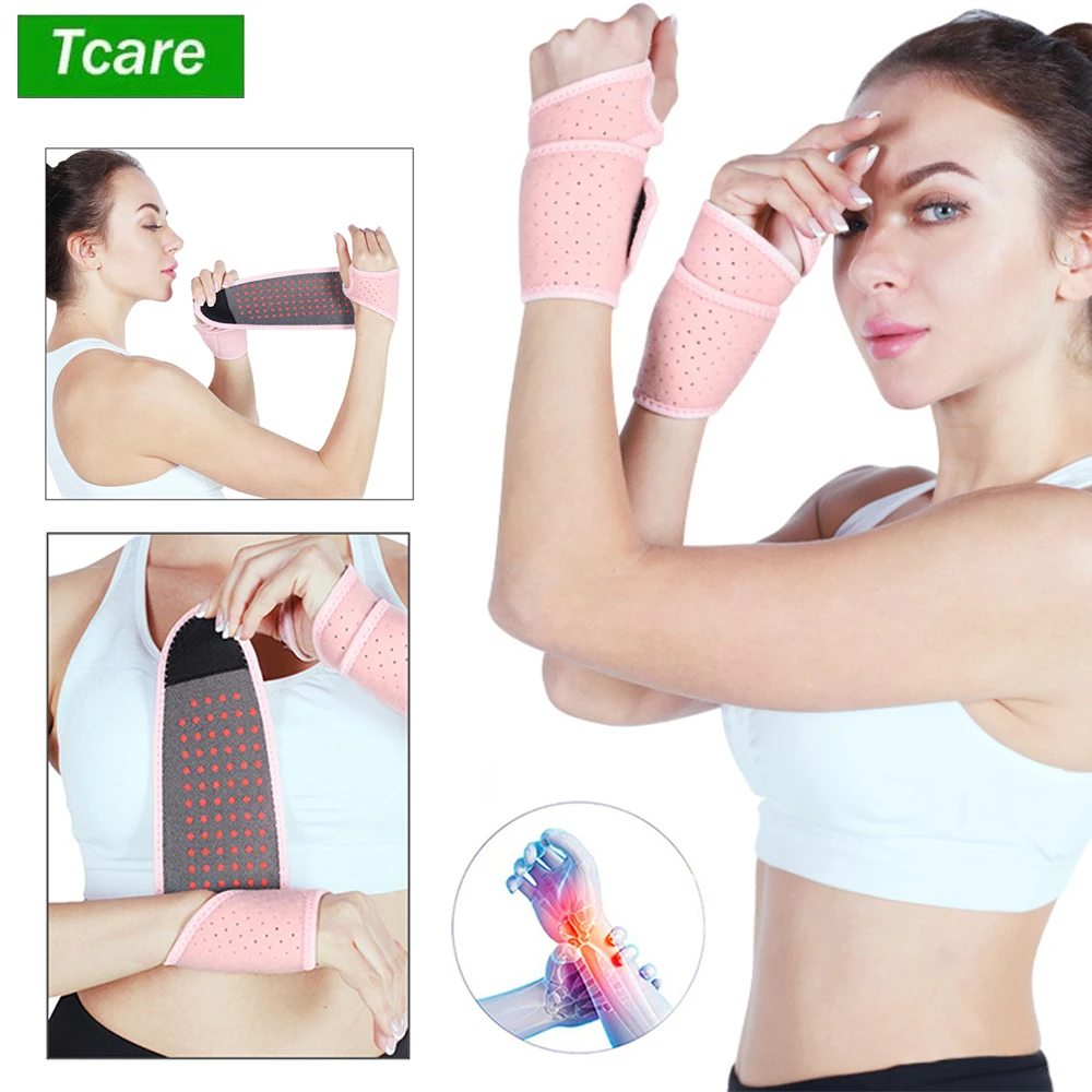 

Tcare Magnetic Self-Heating Wrist Support Brace Wrap Heated Hand Warmer Compression Pain Relief Wristband Belt for Adult Child