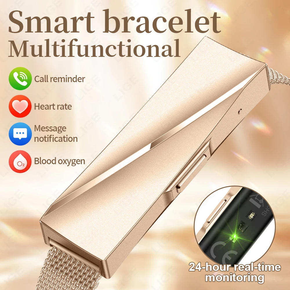 LIGE Fashion Smart Bracelet HRV Blood Oxygen Health Monitor Step Counting Sports Fitness For Women Men Call Reminder Smartwatch
