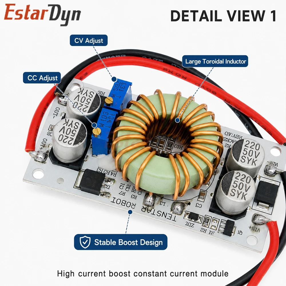 Estardyn 250W DC-DC Boost Converter 8.5-48V to 10-50V CC CV Step Up Voltage Regulator LED Driver Module Aluminum Substrate - view 6