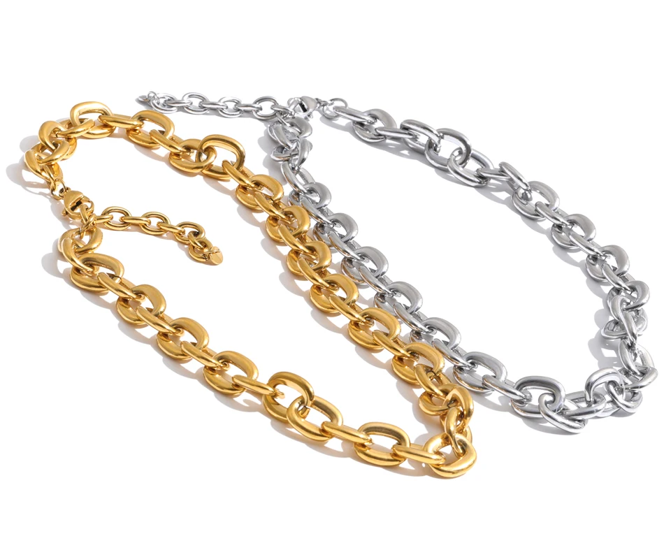 Yhpup Statement-Halskette aus Edelstahl mit Metallkette, PVD-beschichtet, wasserdicht, strukturiert, lässiger, trendiger Schmuck – Detail 2