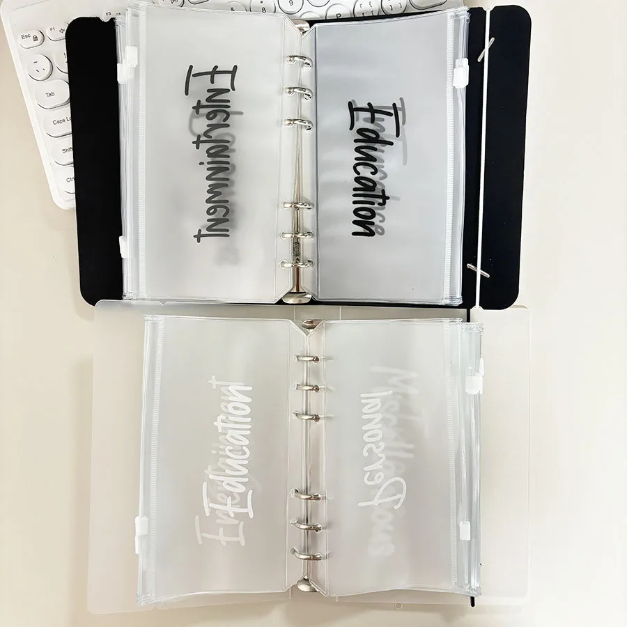 Sharkbang 1 Set A6 Binder Budget Book,12pcs Letter Bags,Cash/Ticket/Bill Cards Organizer,Zipper Refill Bags,Management Planner