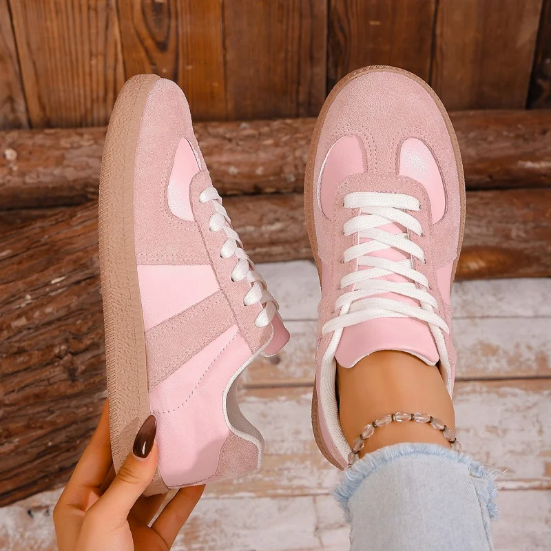

Women's Pink Flat Sole Sneakers 2026 Spring Round Head Flat Bottom Low Help Sports Shoes Anti-slip Casual Flat Shoes Plus Size43