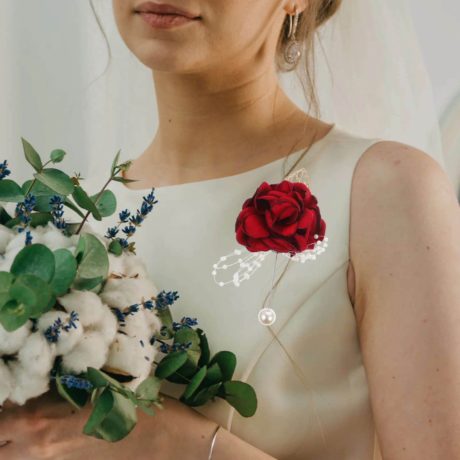 

2Pcs Fabric Rose Boutonniere Wedding Artificial Flower Prom Groom Bridesmaid Corsage Decoration Prom Corsage Boutonniere Set