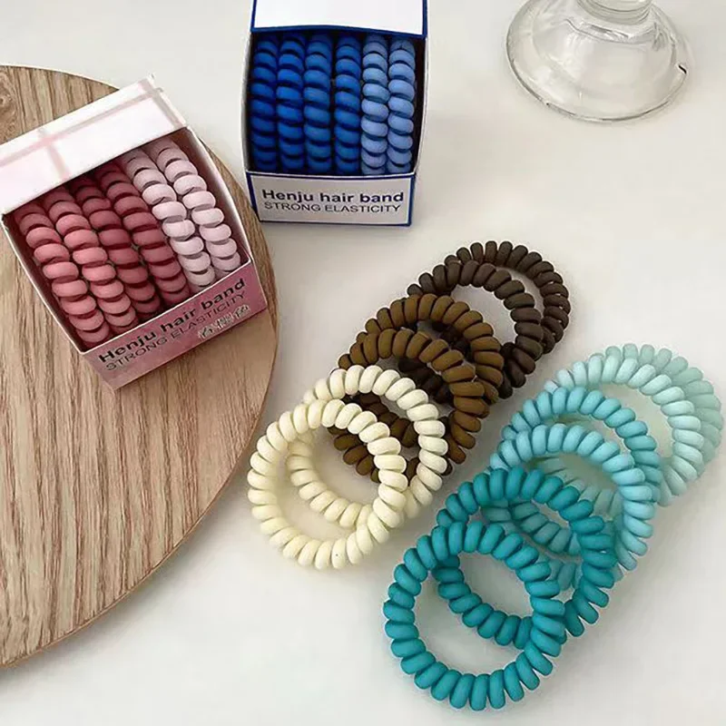 Telefone Fio Elástico Faixa de Cabelo, Fosco Espiral Cord Rubber Hair Tie, Matt Solid, Stretch Acessórios para o Cabelo, New Scrunchies, 6pcs por conjunto