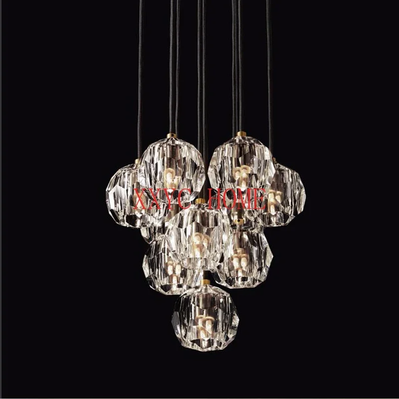 Lámpara de araña de cristal posmoderna Rectangular, candelabro largo de mesa de barra de cobre de lujo