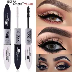 2 IN 1 Black Mascara Waterproof Fine Double Headed Fiber Silk Volume Double Effect Long Lasting Curling Eyes Makeup No Smudging