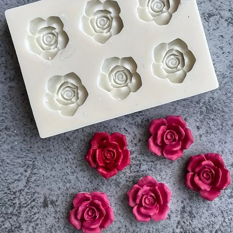 Gray6Rose Flower Silicone Mold、Pink rose mold（with 7 Uniform Shape，Large and Small Size），Suitable for cakes、Soap、Chocolate、Soft