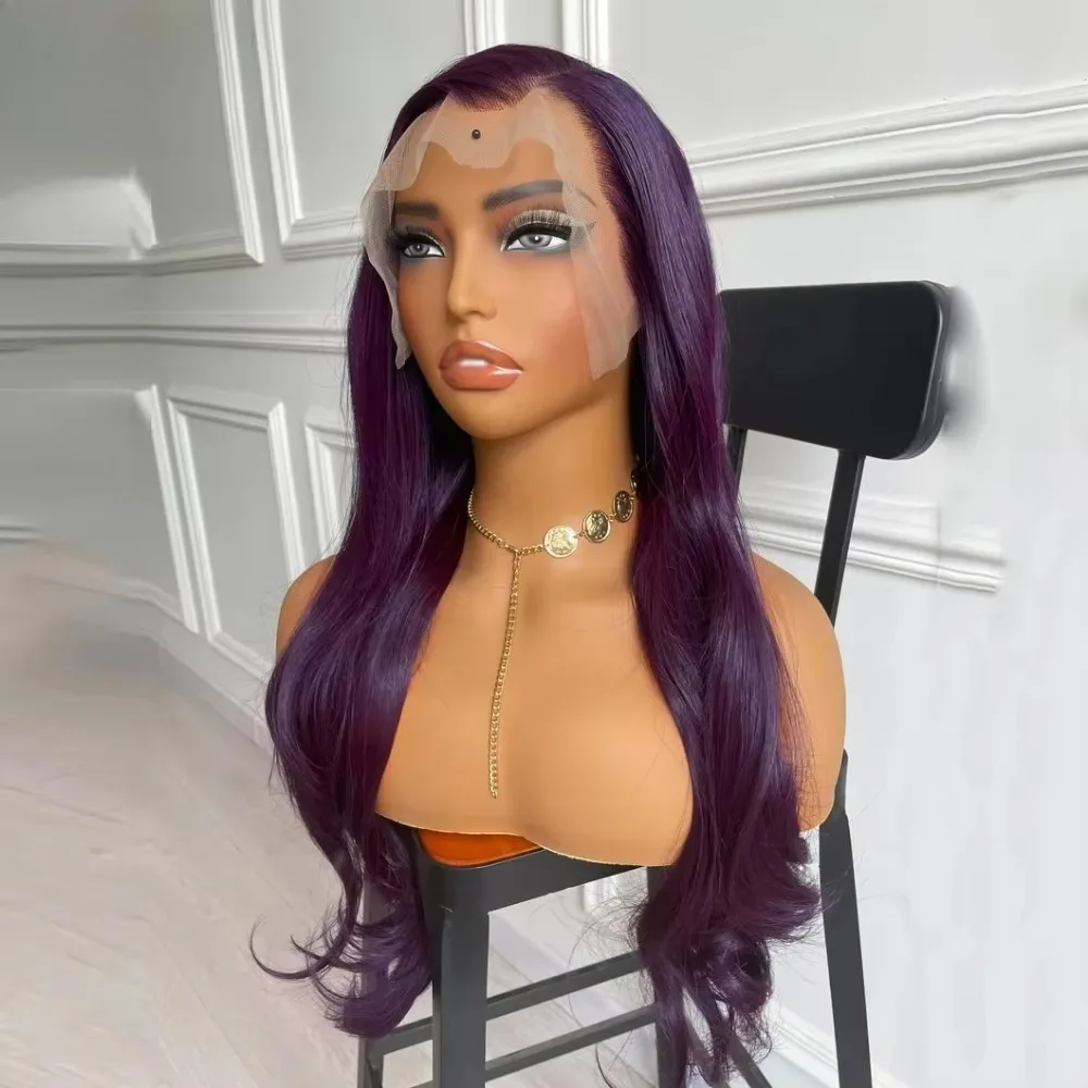 180 Density Dark Purple Synthetic Wigs 13x4 HD Lace Front Wigs For Halloween Use Party Time Body Wave Glueless Preplucked Wigs