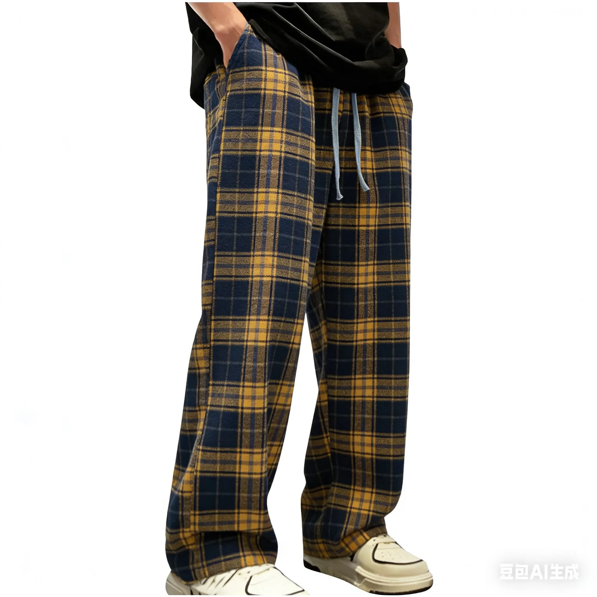 Pantalon droit à carreaux rouges pour hommes, pantalon de sport américain à la mode, décontracté, am