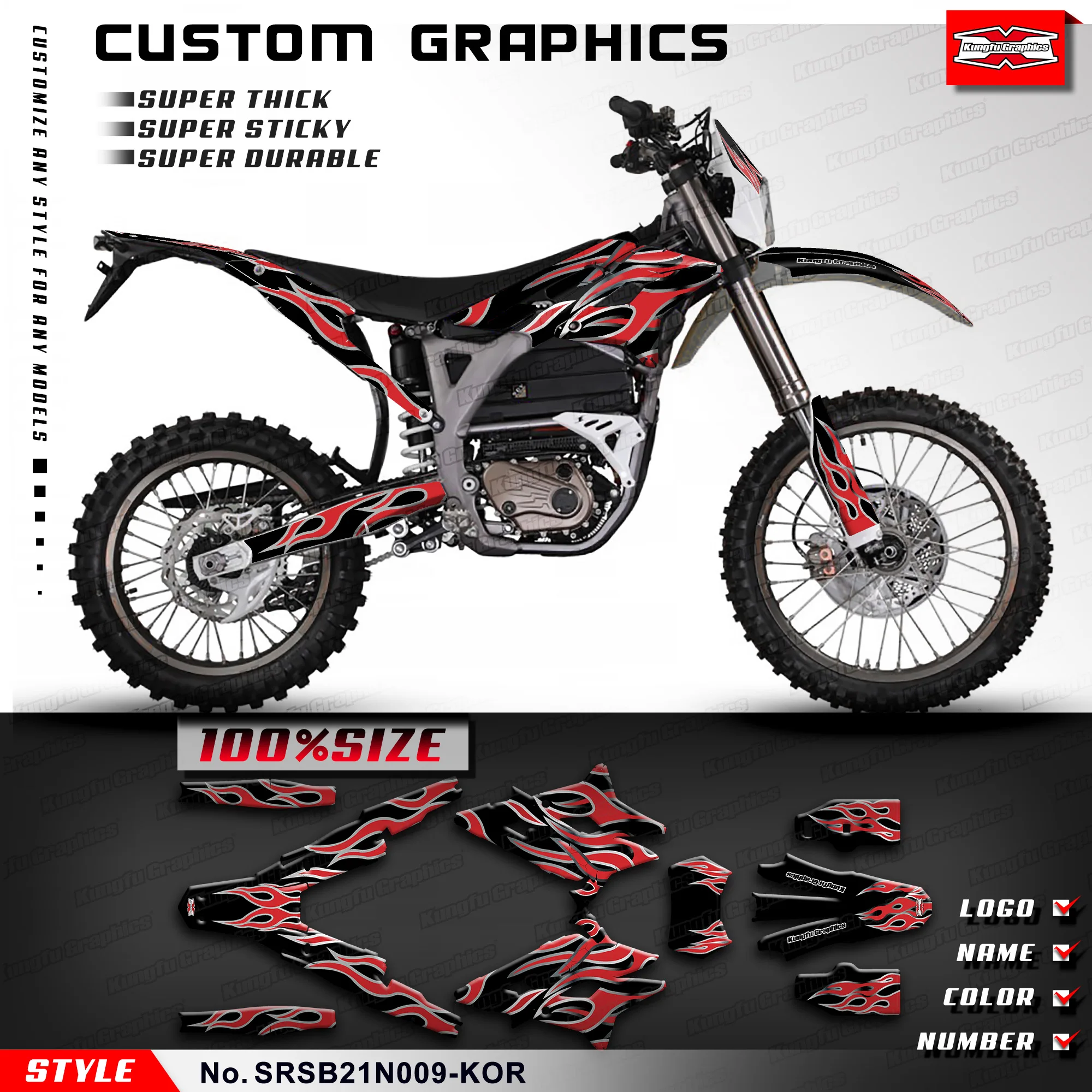KUNGFU GRAPHICS Custom MX Stickers Enduro Adhesive Decals for Storm Bee Dirt eBike, SRSB21N009-KOR