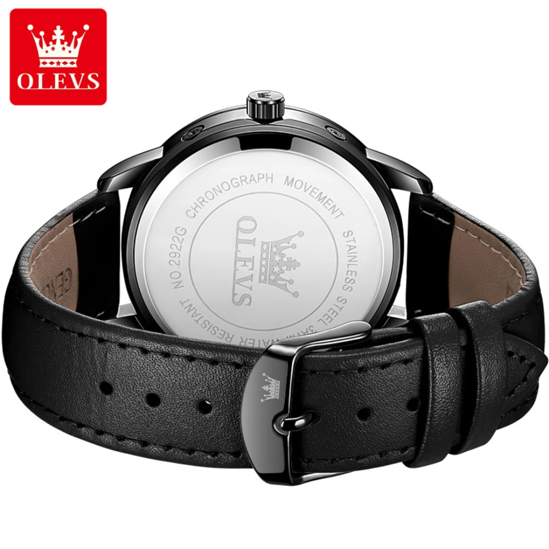 OLEVS 2922 Quartz Casual Watch Gift Round-dial Leather Watchband Chronograph Calendar