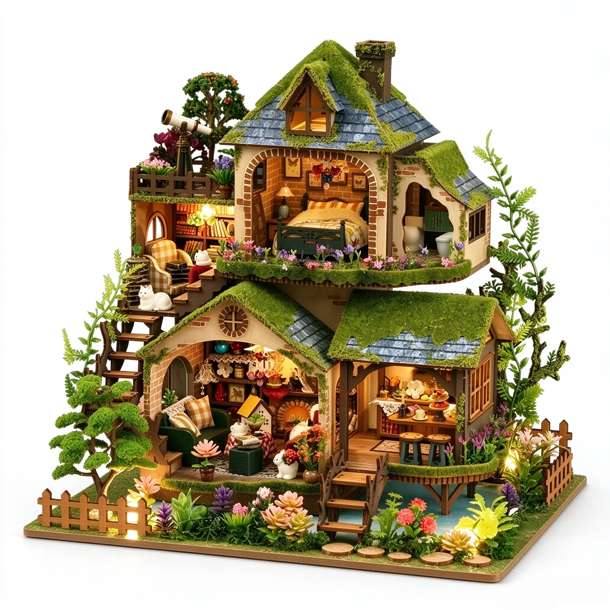 Wooden House Building Kit DIY Miniature Dollhouse Model Forest Adventure Puzzle Toy Craft Gift