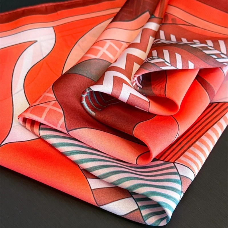 2026 New Geometry Print Silk Square Scarfs Women Decorate Neck Ties 70*70cm Kerchief Lady Summer Hijab Female Neckerchief Wraps view 6