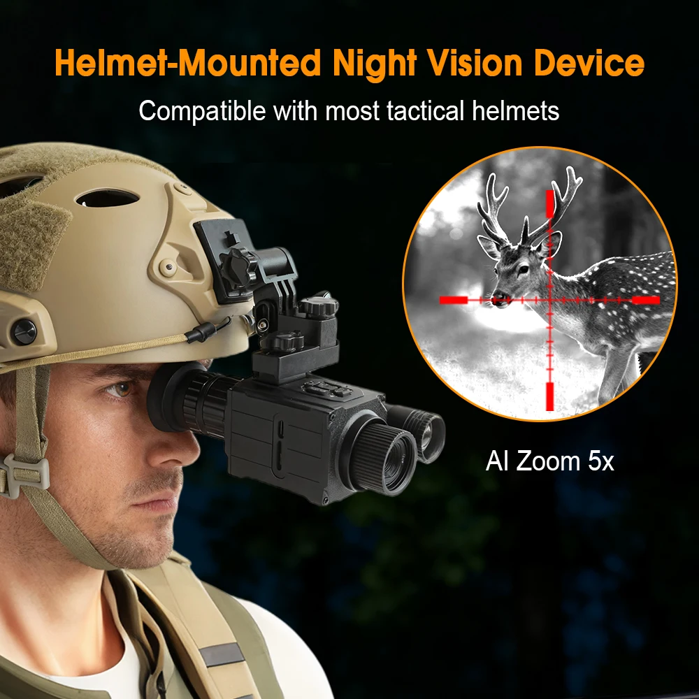 

Tactical head-mounted night vision sight, 1080P monocular telescope, with a visual range of 200-400 meters, and AI ZOOM 5x zoom