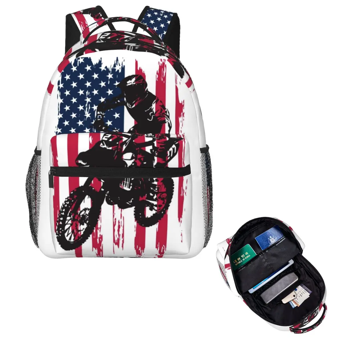 

Dirt Bike Мотокросс США Рюкзак с американским флагом Лидер продаж Рюкзак большой емкости Детская сумка для книг Школьная сумка Сумки на плечо для мужчин