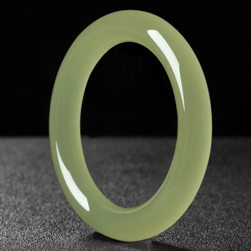 

Hetian jadeite, Qinghai material,-bottom lake , thin round bangle, natural green-white jade, girl's style