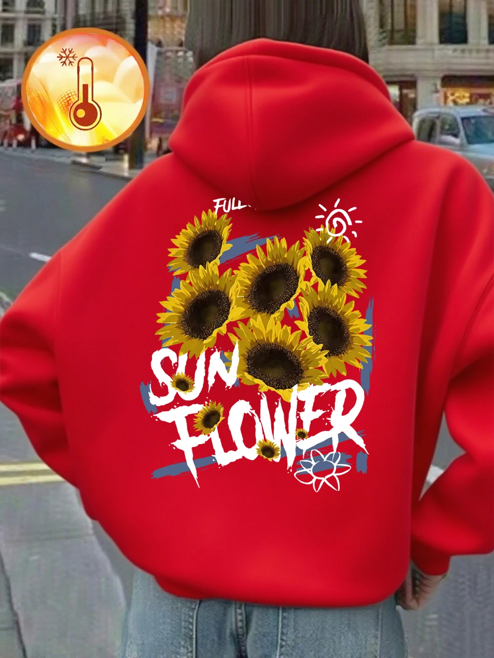 Felpe con cappuccio con stampa piena di girasole Pullover caldi in pile invernale da donna Nozioni di base Felpe con tasche Abiti casual da donna larghi