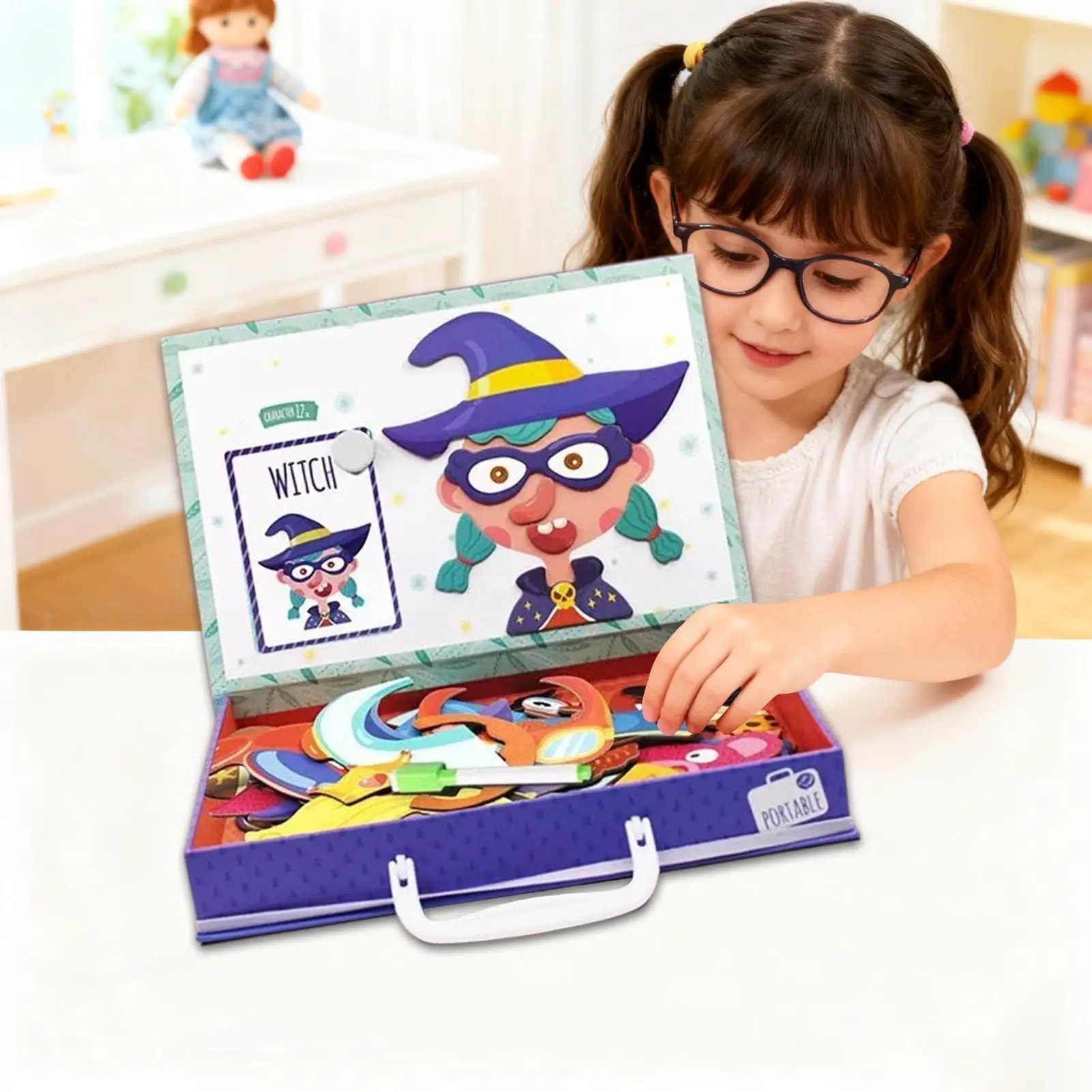 Quebra-cabeças magnéticos dupla face brinquedos educativos haste brinquedo para meninos meninas crianças festa de aniversário viagem casa pré-escolar escola