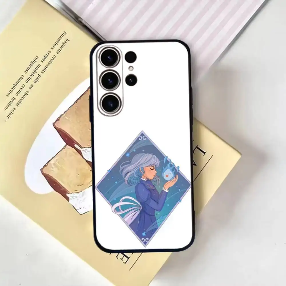 حافظة هاتف S-Sophie Moving Castle لهاتف SamsungS25,24,21,22,23,30, Ultra,20, Plus, Fe, Lite, Note,10,9, غطاء أسود ناعم
