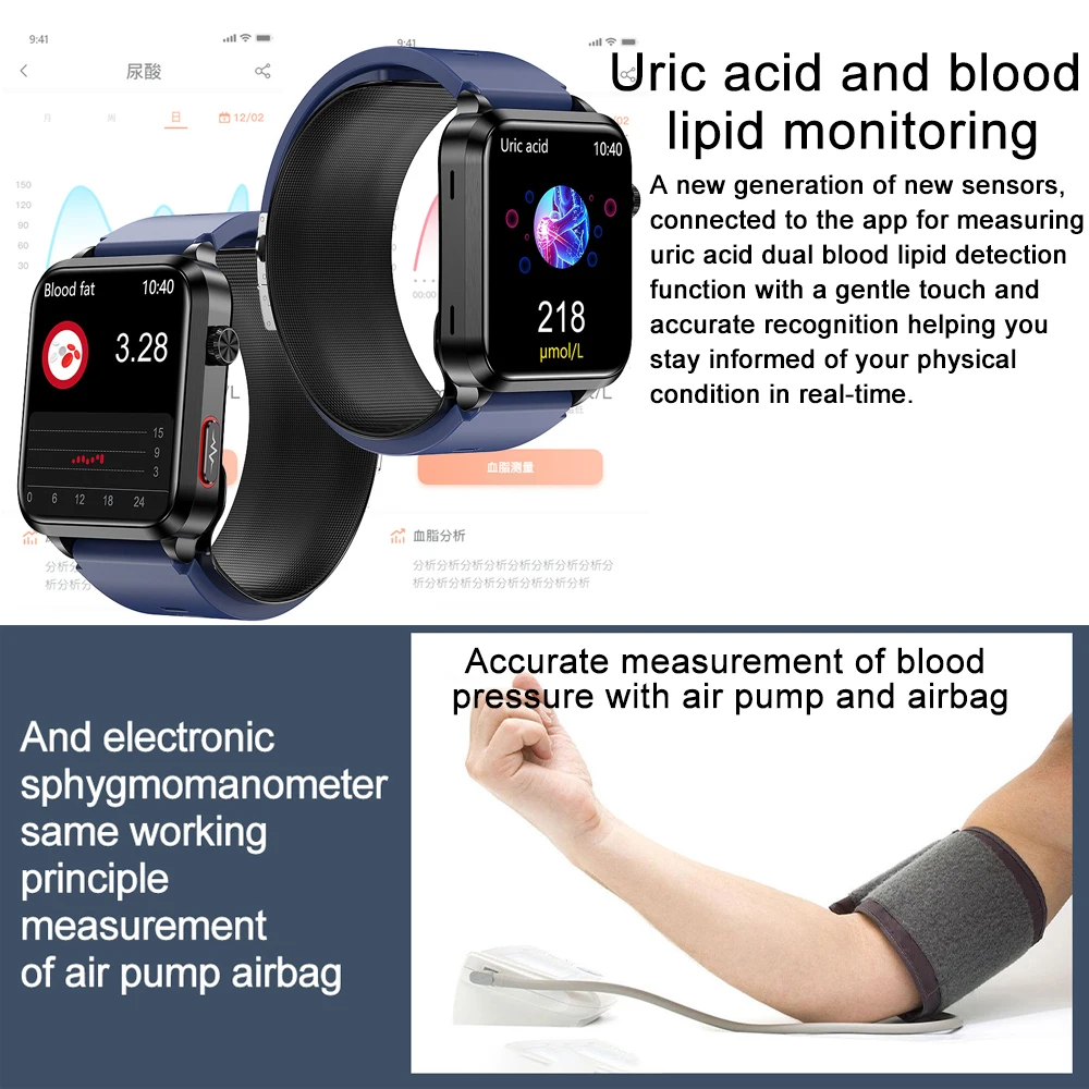 Pompa d'aria Smartwatch 2025 Per huawei airbag Bluetooth chiamata orologio sanitario Accurately pressione sanguigna acido urico lipidi nel sangue orologio