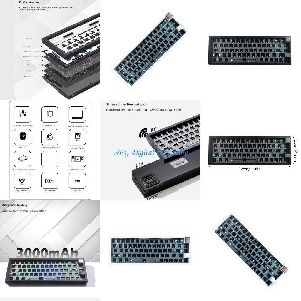 

U75B Mechanical Keyboard Gaskets RGB Backlits Bluetooth-compatible 2.4G Wireless