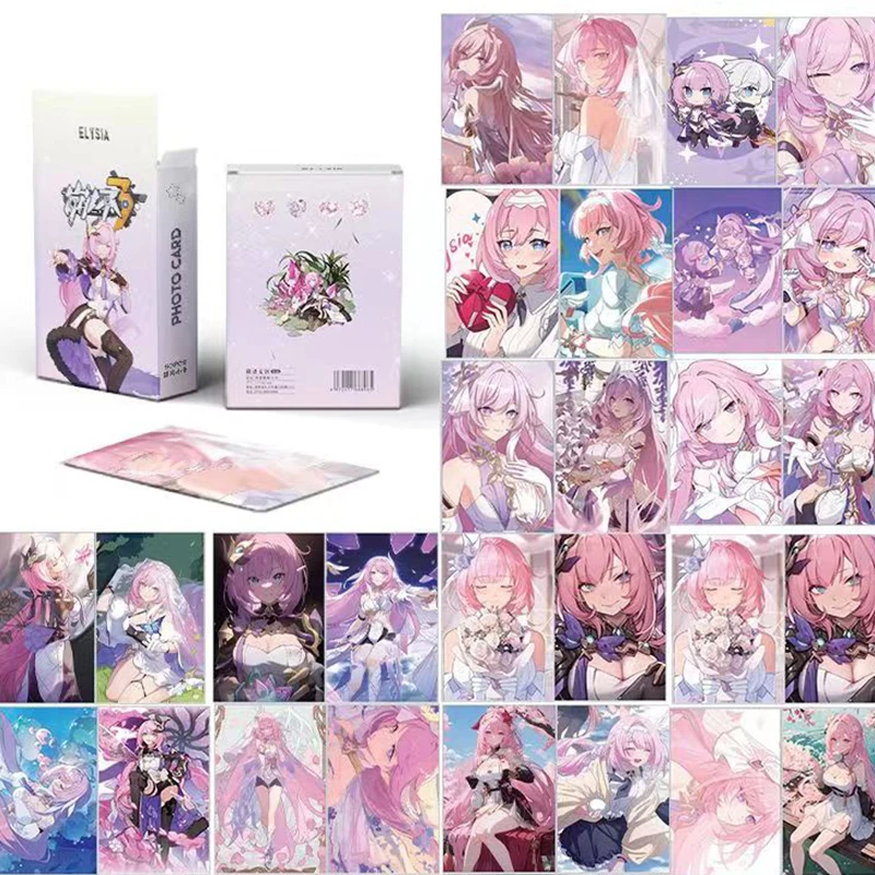 50Pcs/Box Cartoon Game Honkai Impact 3 Card Anime Elysia Double Sided Printing Card LOMO Anime Cards Toy children's day gift