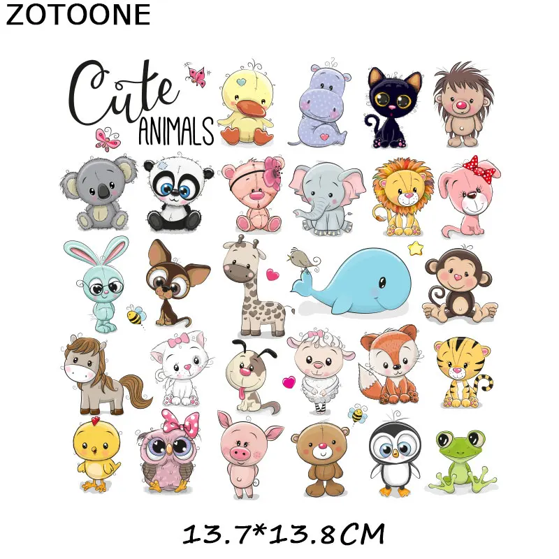 Cartoon Animal Mix Fusible Patch Clothing Thermoadhesive Patches Iron on Patches for Clothing Heat Transfer Stickers for T Shirt