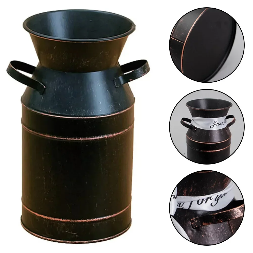 Retro Black Iron Flower Bucket Indoor Decorative Vase Waterproof Flower Bucket