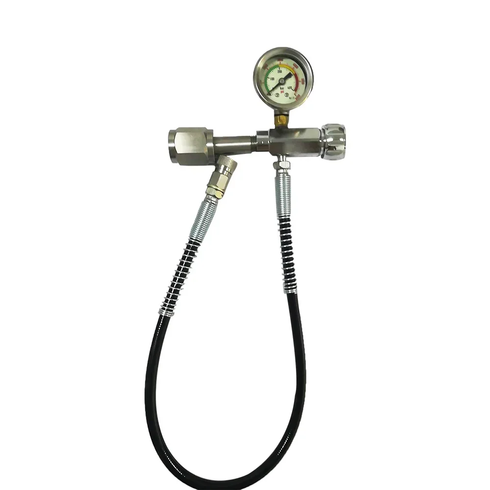 0-4500PSI Copper Nylon Inflator Adapter - 8mm Outlet Thread Air Charger - 1/2 Quick Insertion Gauge with 60cm Hose Durable