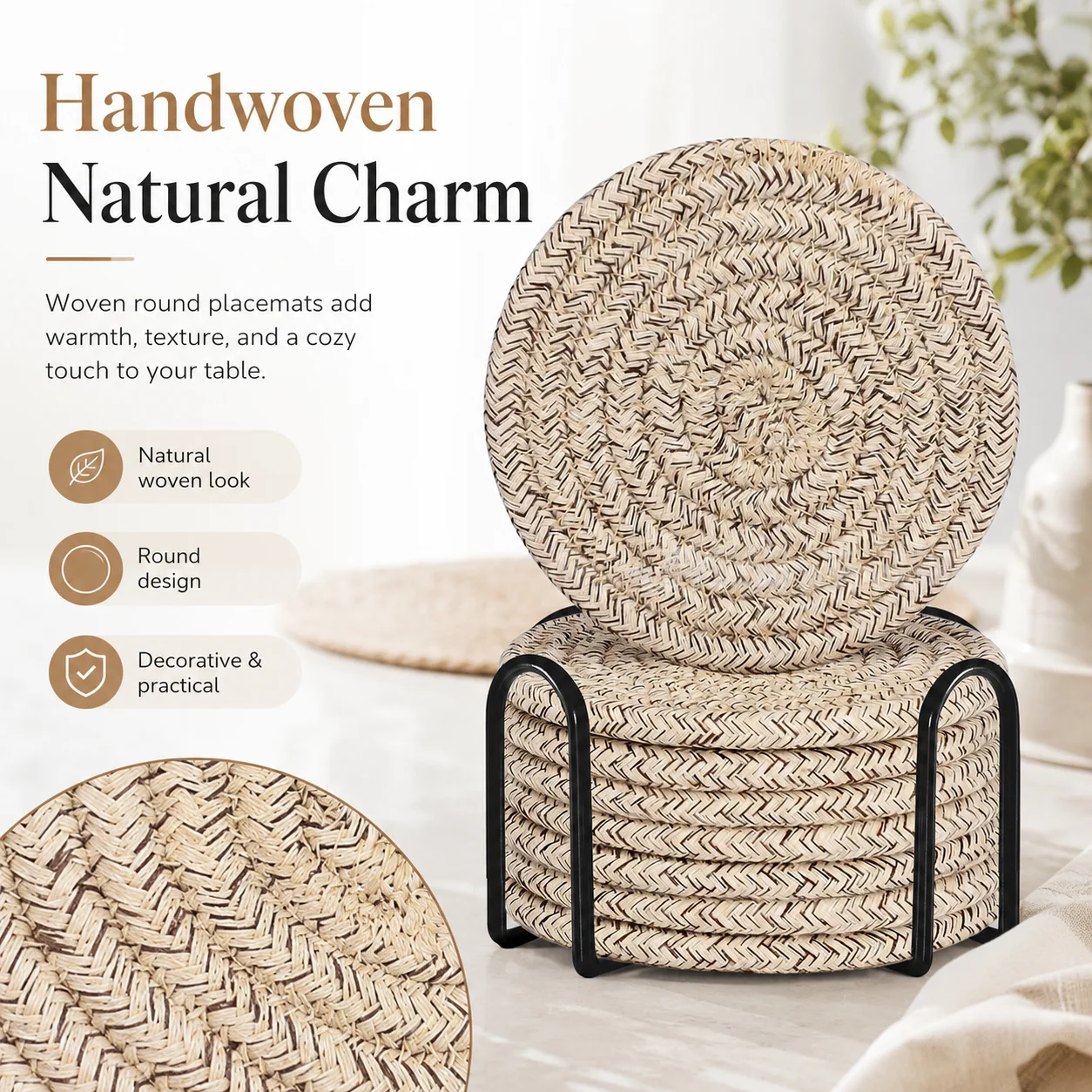 8 Pcs Drink Coasters W/ Holder,Absorbent Coasters for Drinks, Home Decor Coaster Set for Wooden Tabletop Protection Table