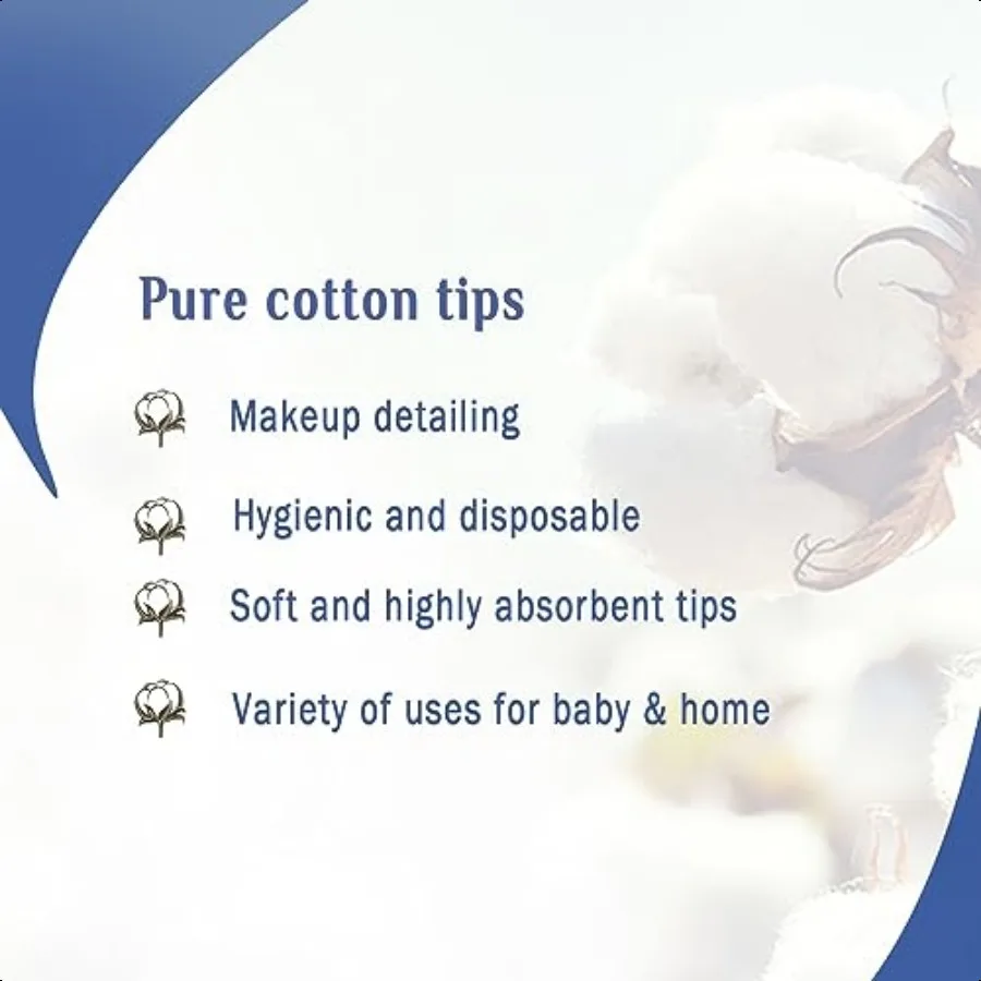 프리미엄 면봉, 미용 및 가정용, 100% 순면 500개입 오리지널 면봉.