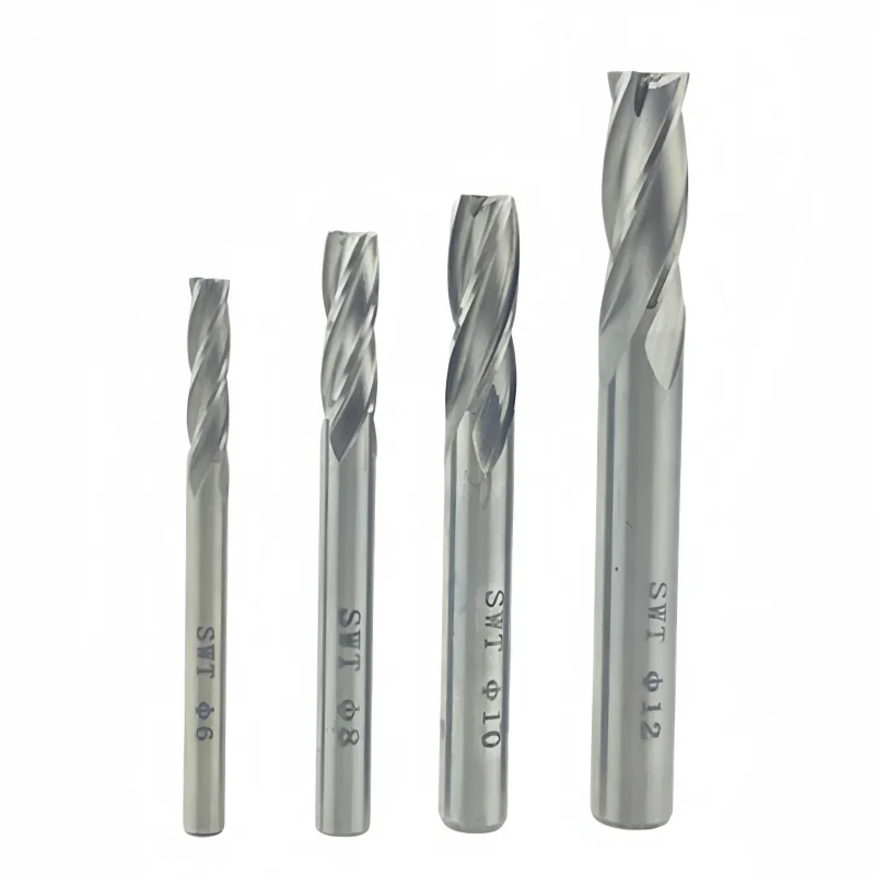 4Pcs Carbide End Mill HSS 4 Flutes 6mm-12mm Diameter Milling Cutter Straight Shank Router Bit Set CNC Tools
