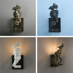 Facial Art Decorative Wall Lamps Silence Is The Golden Nordic Retro Loft Face Wall Lights Modern Bar Aisle Indoor Light Fixtures