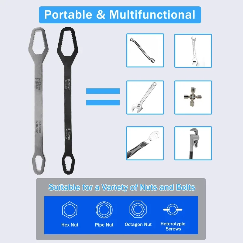 

Double-head Universal Torx Wrench Adjustable Wrench Board Multipurpose Torx Spanner Screw Repair Hand Tools Suitable for 8-22mm
