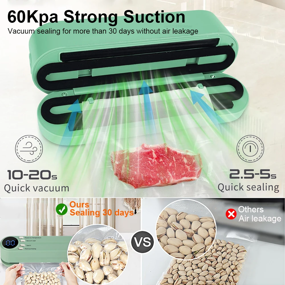 เครื่องซีลอาหารสูญญากาศ แพคเกจพลาสติก เครื่องซีลสูญญากาศ เครื่องซีลสูญญากาศแบบชาร์จ USB ห้องครัวในครัวเรือน เครื่องซีลถุงความร้อนขนาดเล็ก