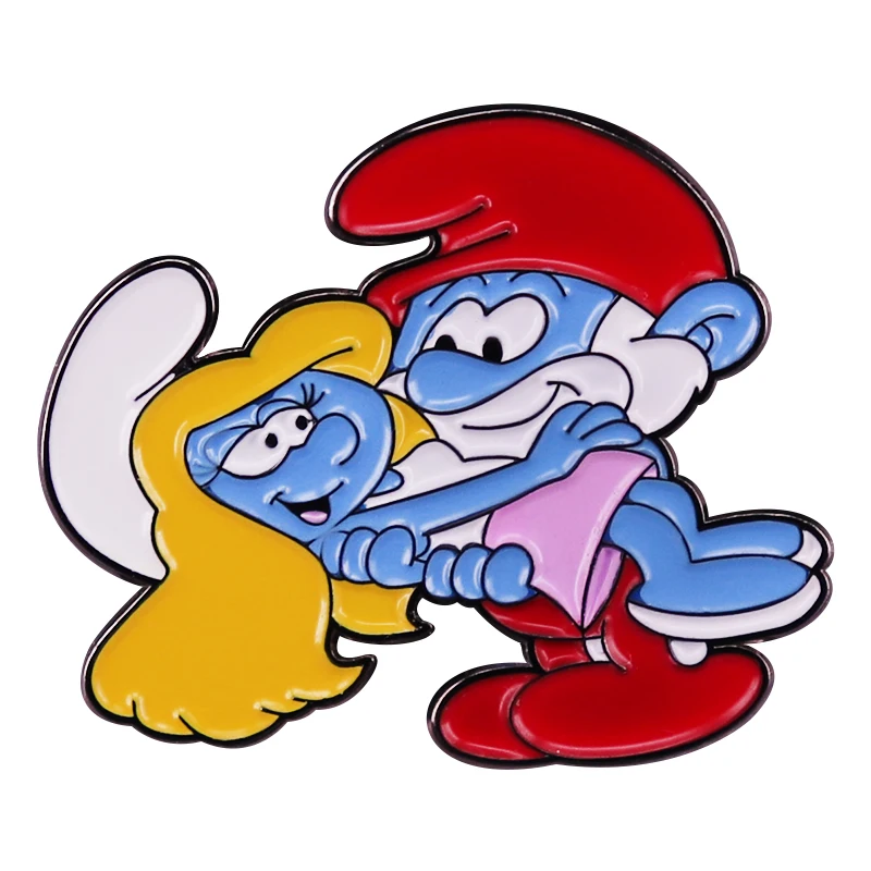 Papa Smurrf N Smurrfette Enamel Pin Classic Blue x Elf Comics Badge Brooch Gift Backpack Decoration Jewelry