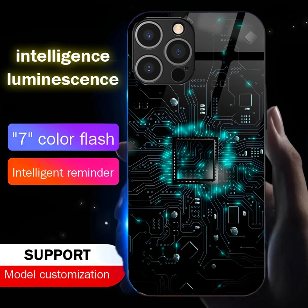 

So Cool CPU Chip Sound Music Control Led Light Phone Case Glowing Cover For iPhone 16 E 15 14 13 12 11 Pro Max XR XS Plus SE