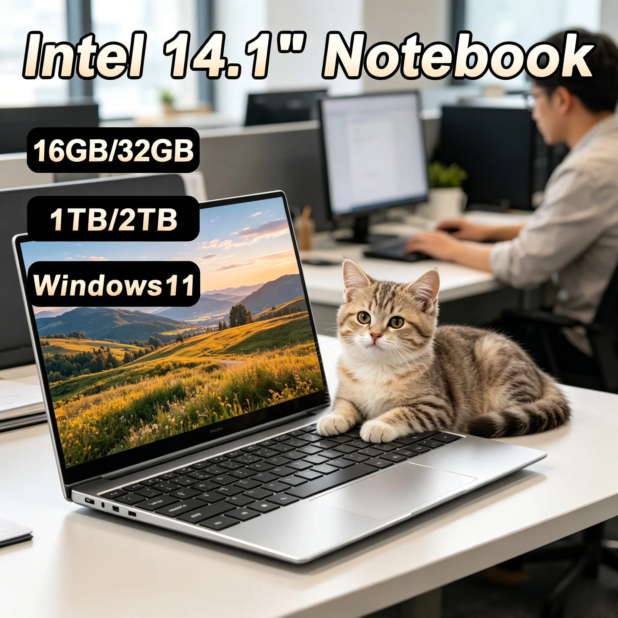 2026 Ultra Thin 14.1 Inch FHD Notebook PC Intel N3700/Intel 4405U Windows 11 DDR4 RAM 2TB SSD Portable Business Laptop